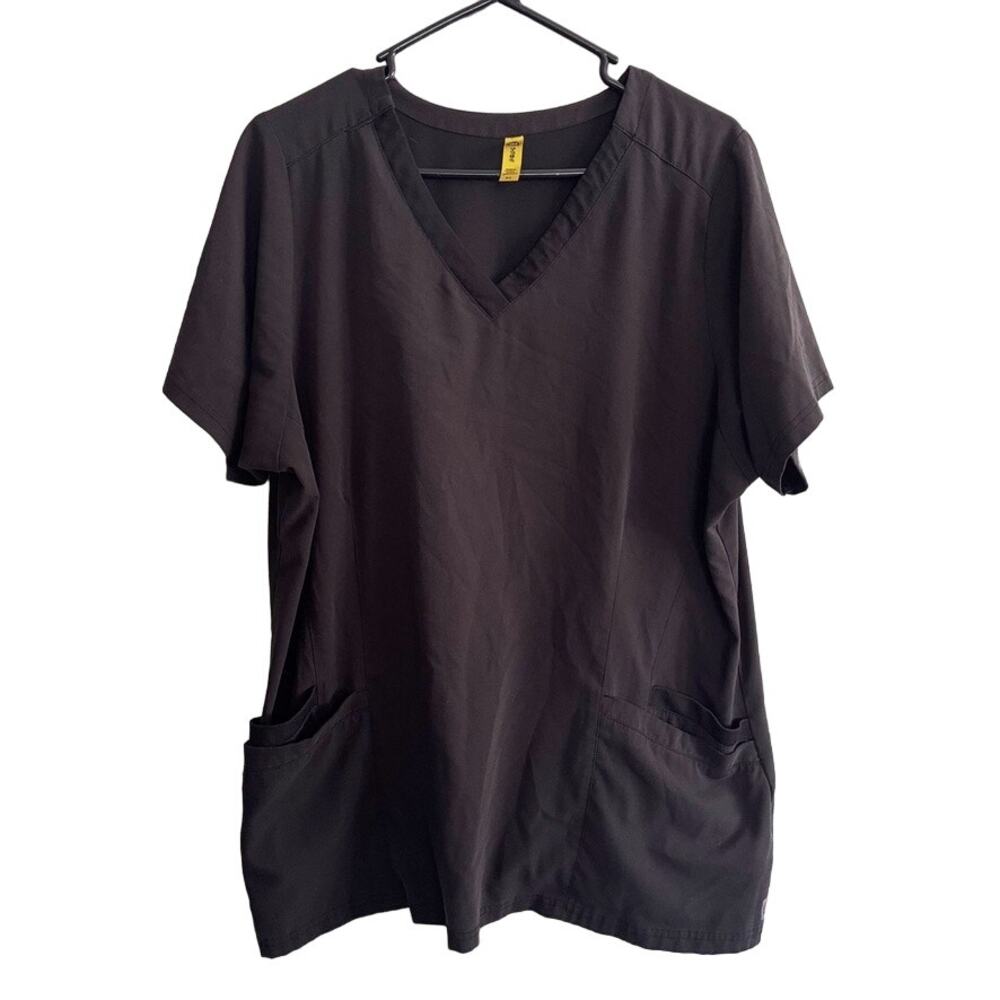 Aero Wonderwink Scrub Top Women's XL Black Short Sleeve V-Neck Nurse Tech Gear